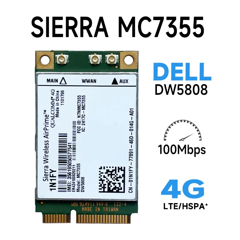 Wireless Airprime MC7355 PCIe LTE / HSPA + GPS 100Mbps Card 1N1FY DW5808  4G Module for 1900/2100/850/70