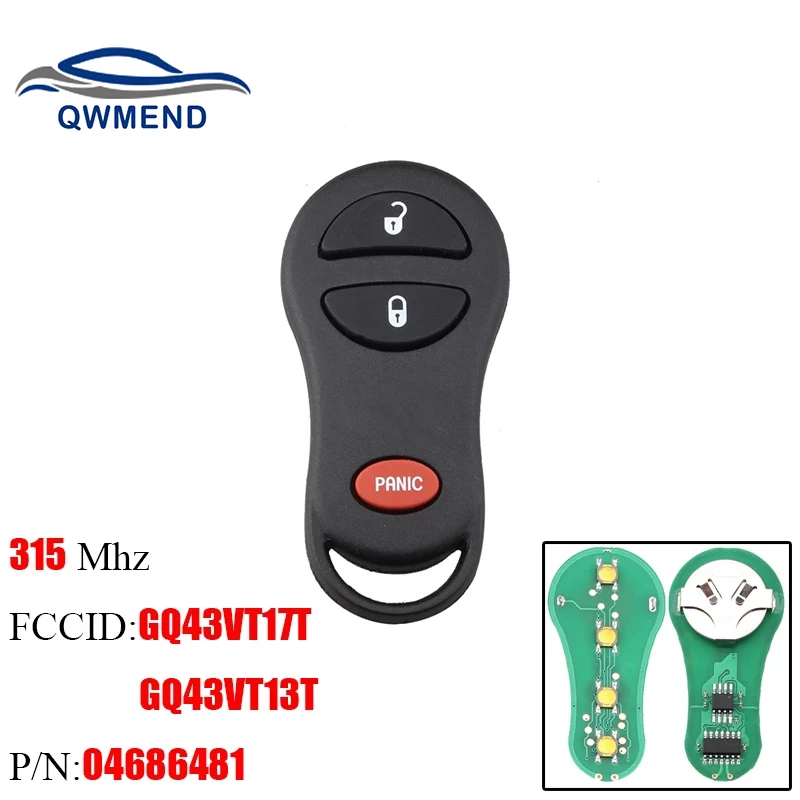 QWMEND 3Buttons Remote Car key Fob 315Mhz For DODGE Caravan Ram Dakota Durango Chrysler Town & Country GQ43VT17T 04686481