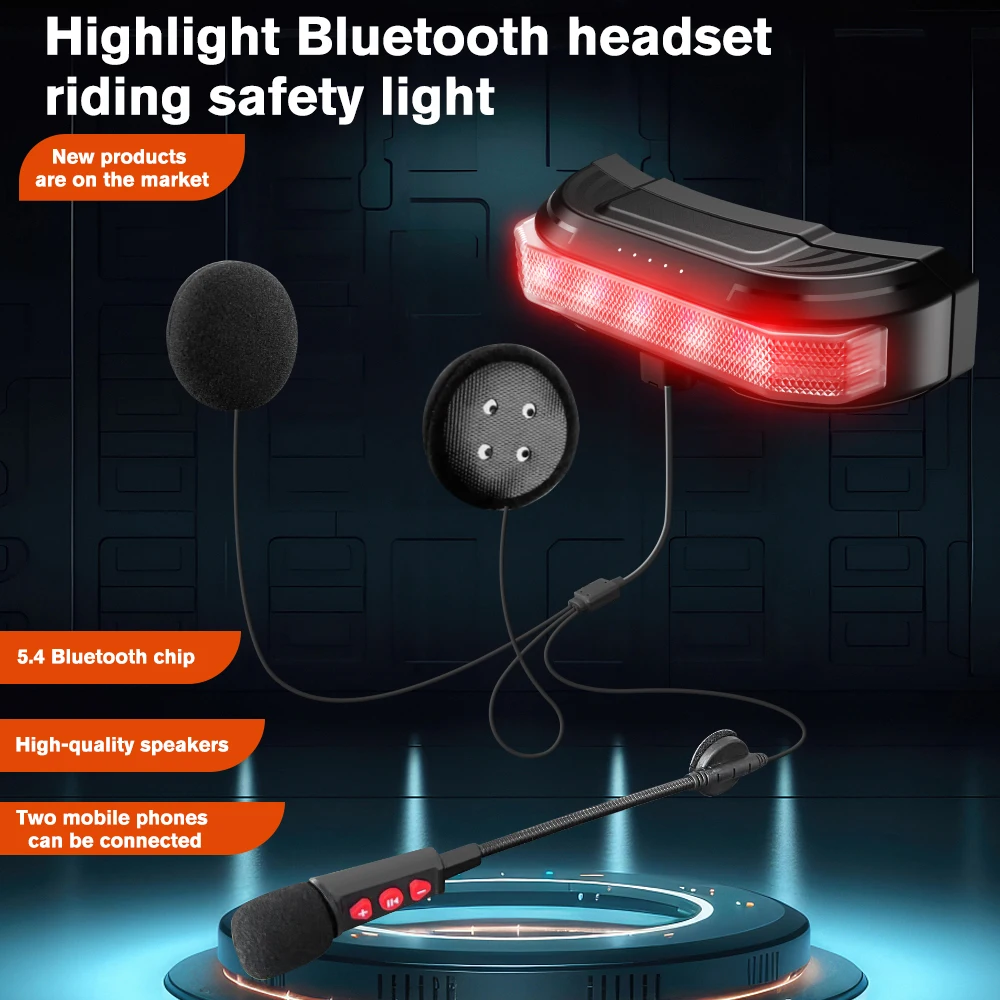 

JYD-BT80 Magnetic Motorcycle Helmet Headset Bluetooth 5.4 Waterproof Auto Answer 2000Mah Battery Rear Warning Tail Light