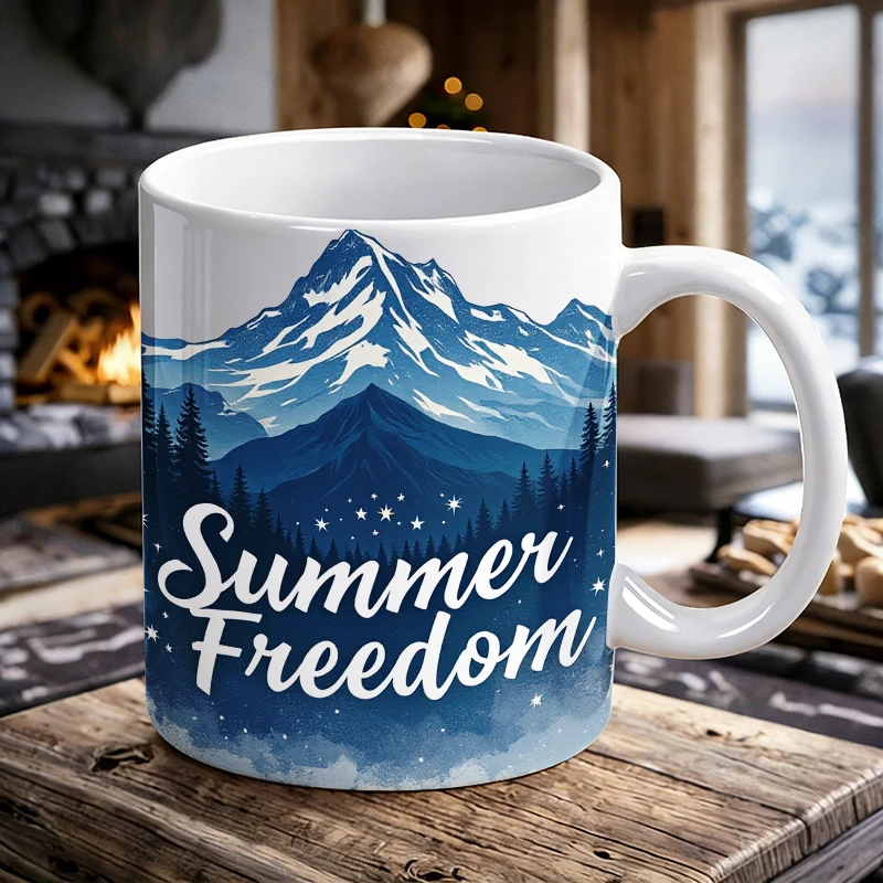 Independence Day Mug Coffee Cup Ceramic Cup Freedom in the Mountains A Starry Night Sky