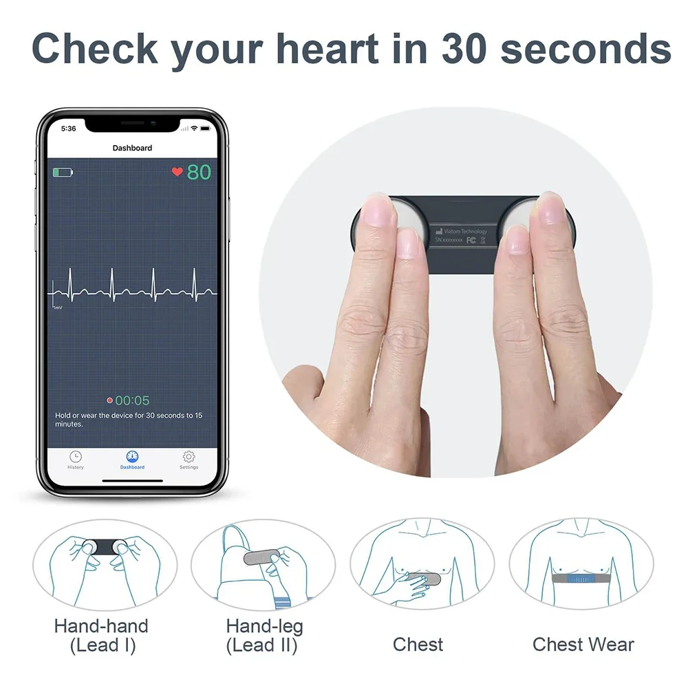 Wearable ECG Holter Heart Monitor Portable ECG Monitoring Bluetooth ECG Heart Health Tracker Free APP PDF Report Home Care