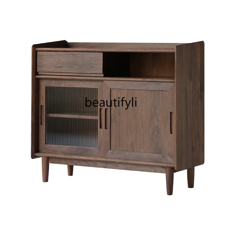 

Solid Wood Sideboard Locker Small Apartment Sofa Side Cabinet Living Room Black Walnut Tea Cabinet Home Entrance Cabinet