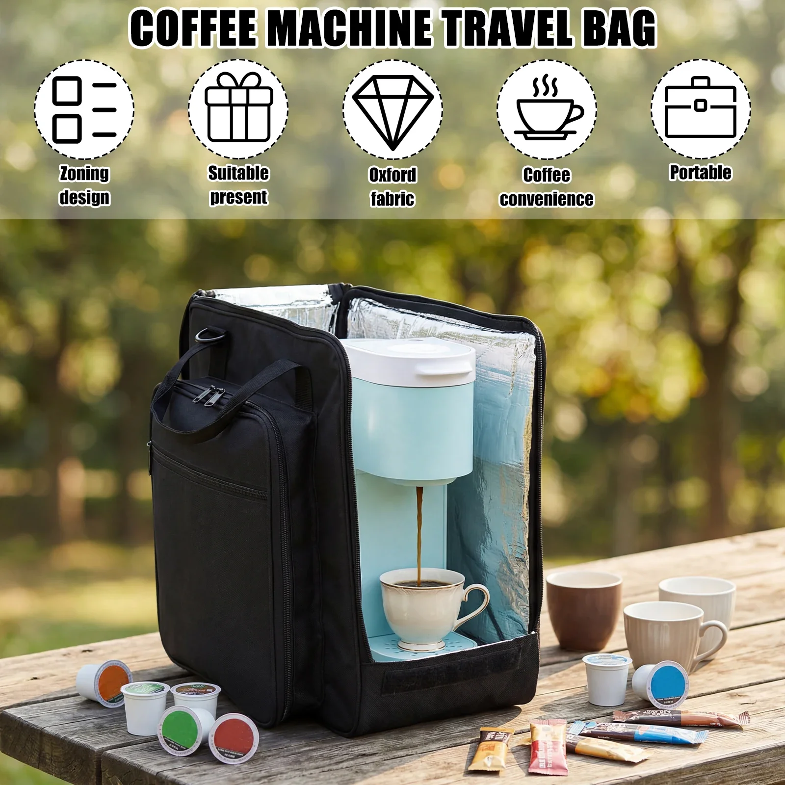 Travel Coffee Maker Carrying Bag Oxford Waterproof Coffee Brewer Storage Bag with Detachable Shoulder Strap Portable Tote Bag