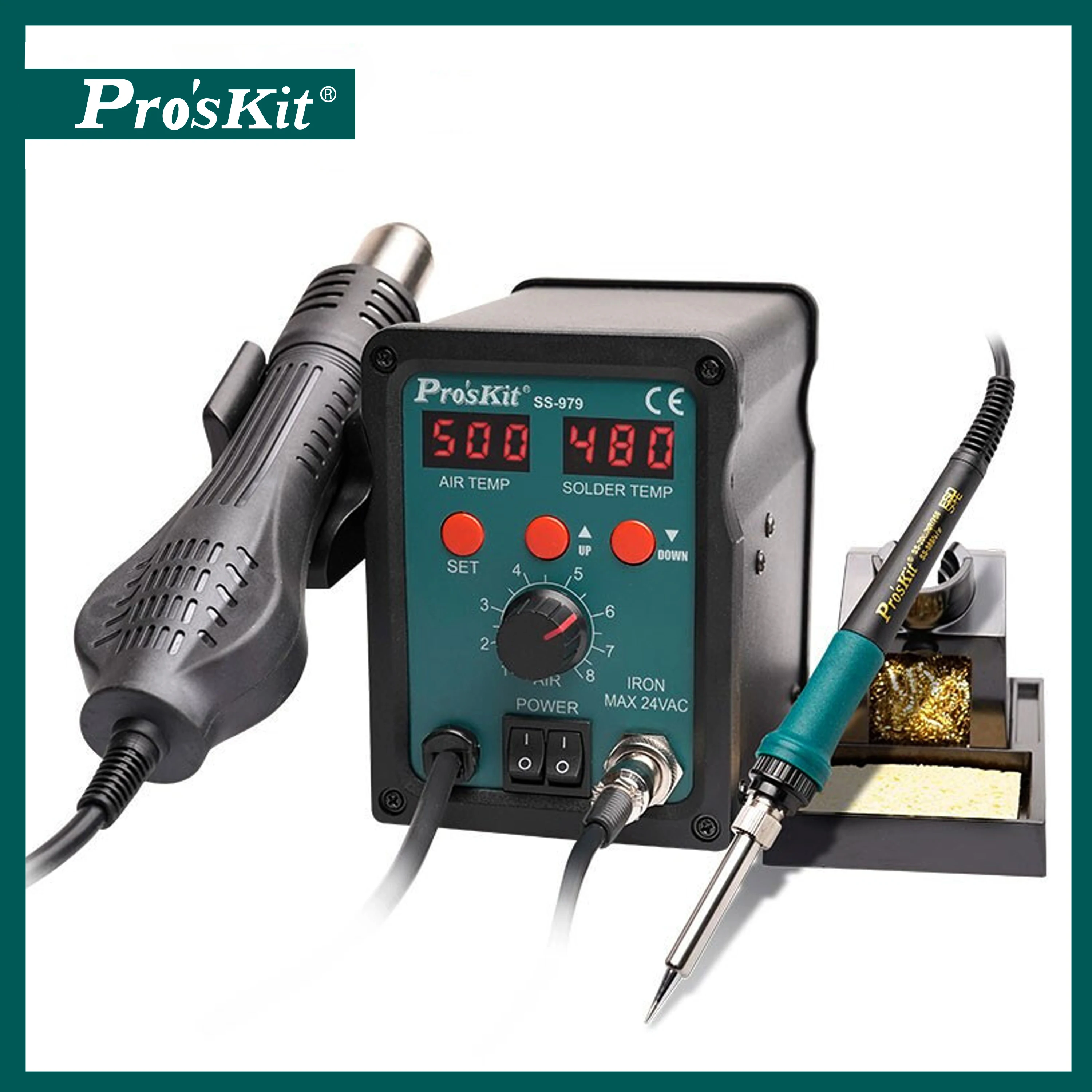 

Pro'sKit Hot Air Soldering Rework Station SS-979H 2 In 1 SMD Dual Digital Display 760W