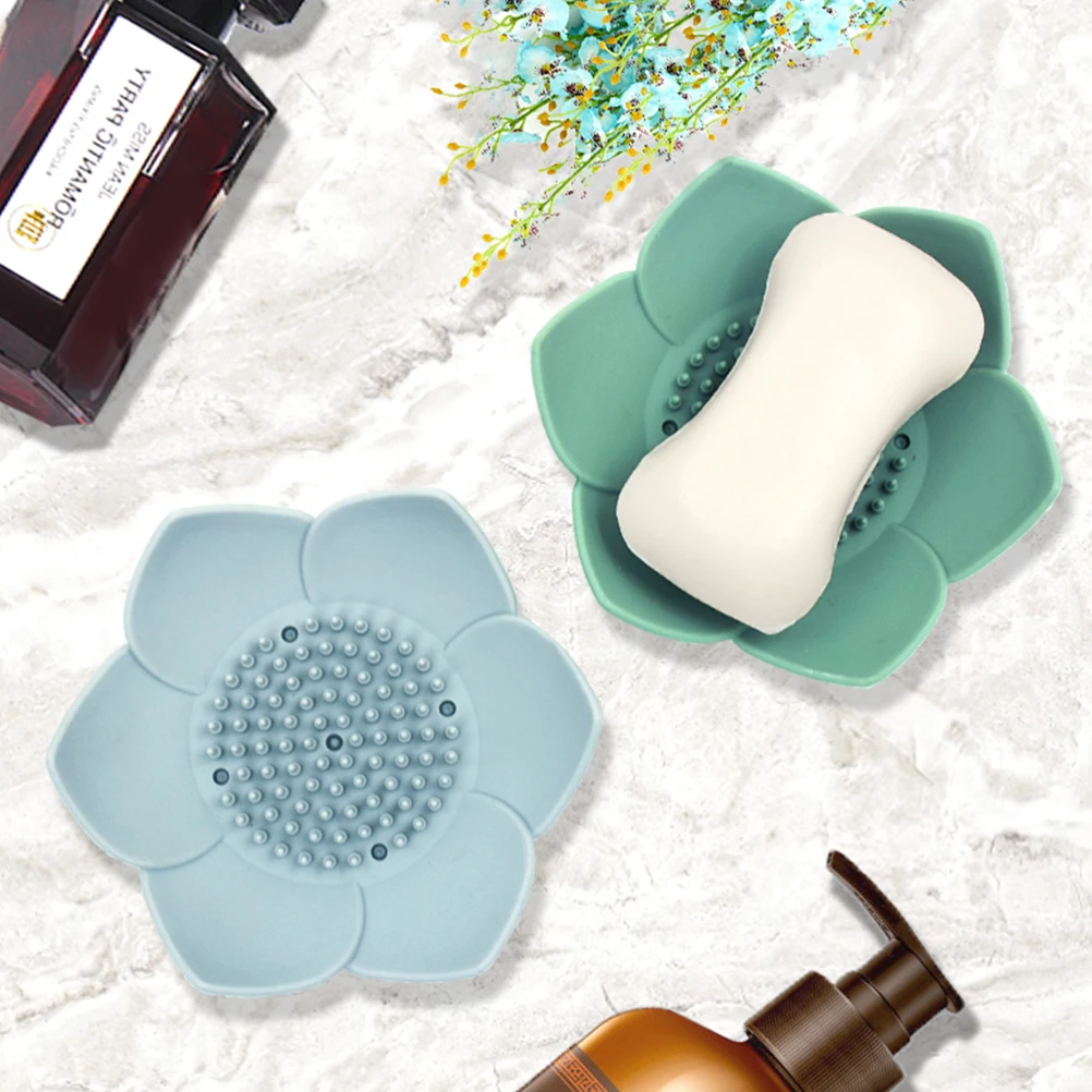 

3D Petal Shape Soap Holder Green Water-Draining Non-Slip Creative Storage Rack for Bathroom Bathtub Kitchen Counter Top