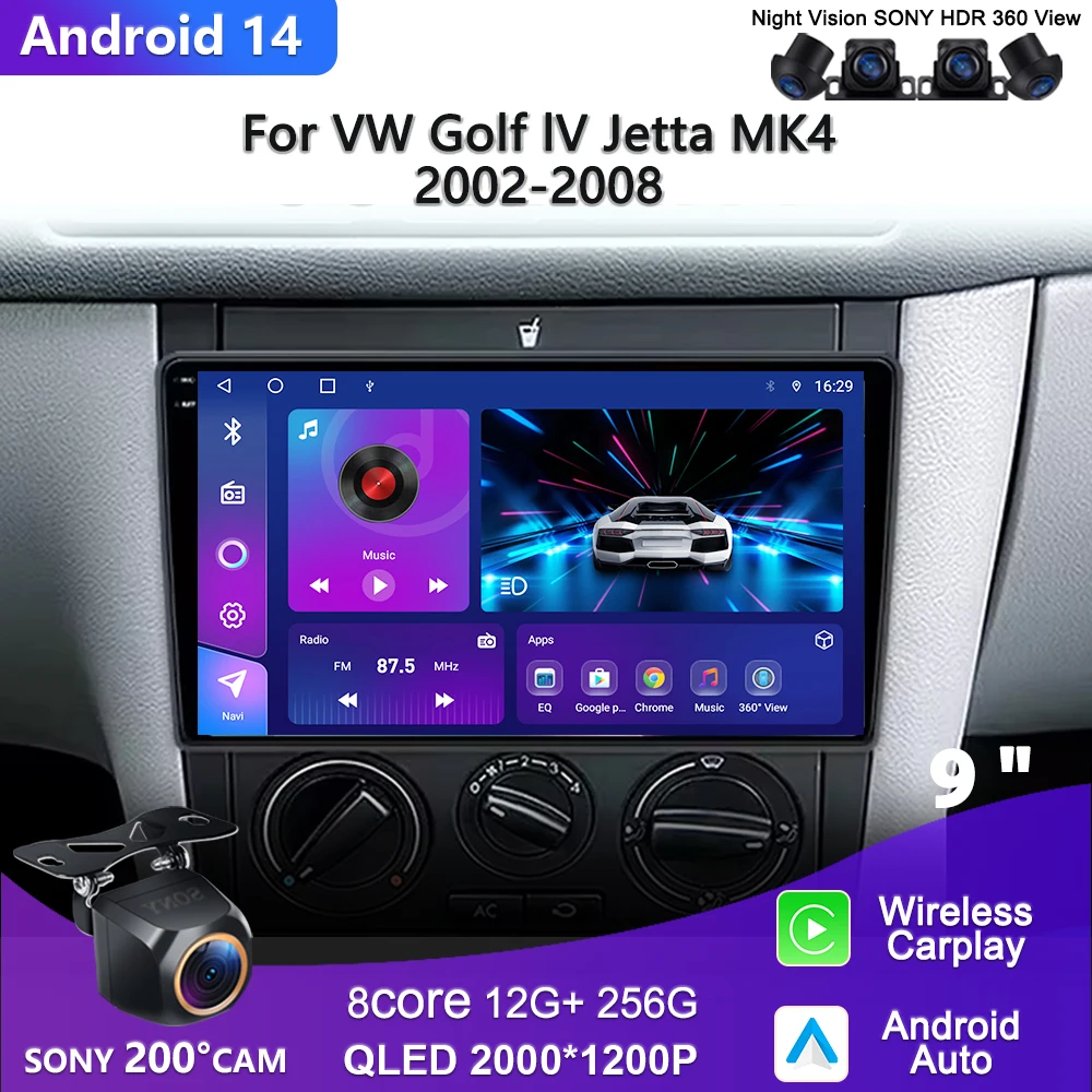 

Автомобильный радиоприемник Android 14, для Volkswagen VW Golf 4 IV Jetta MK4, классический мультимедийный плеер, Carplay, GPS, Android, авто стерео DSP