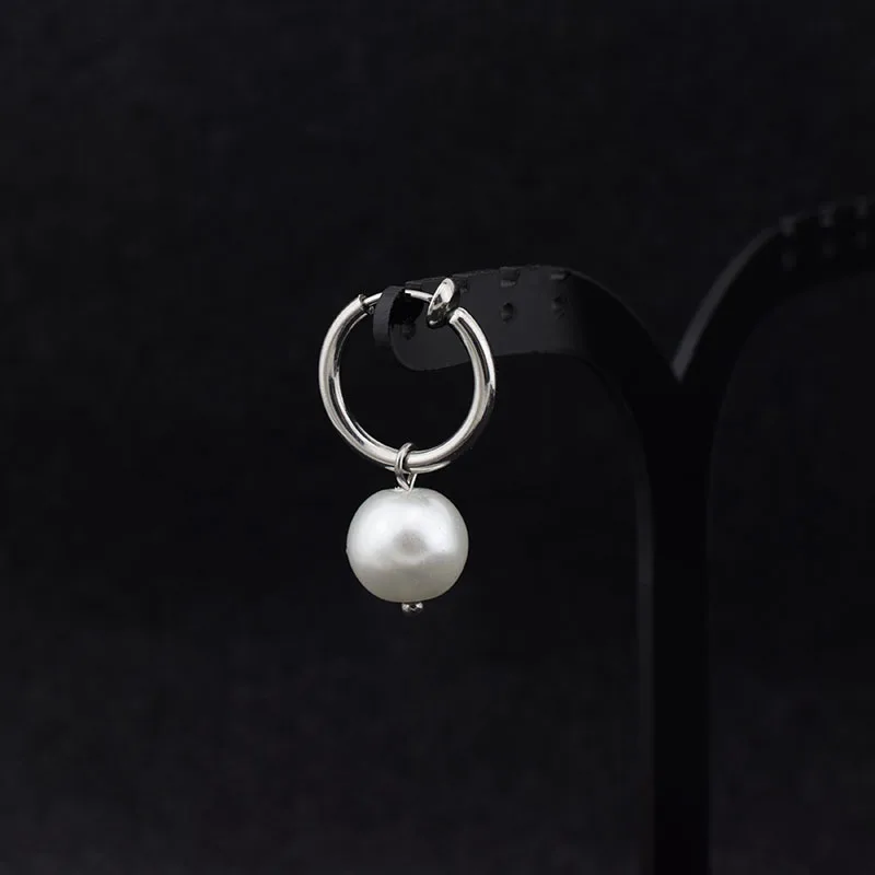 

Glass Faux Pearl Clip On Earrings for Women Men Stainless Steel Hoop No Piercing Needed Vintage Lightweight Daily