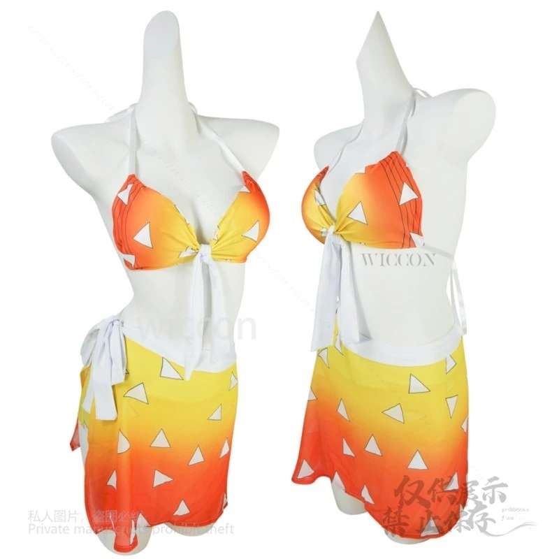 【Miss Sakura】Kanroji Mitsuri Maiô Cosplay Tanjirou Kamado Sexy Mulheres Swimwear Nezuko Vestido Uniforme Terno de Verão