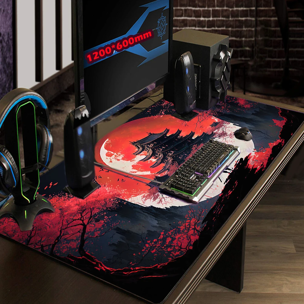 Black Mouse Pad Japanese Style Mousepad Samurai Mouse Mat Landscapes Dropshipping Niches Non-slip Pad Rubber Pads Red 120*60cm