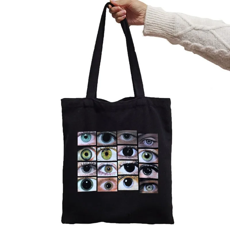 High Street New Big Capacity Urban Shoulder Bag Punk Shopper Gothic Eye Print Canvas Tote Bag Vintage Fashion Teenage School Bag