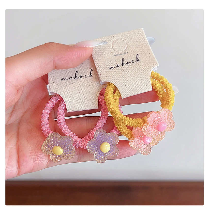 2026 Sommer 2er-Set Frucht-Blumen-Haargummis für Damen und Mädchen – Glitzernde Harz-Dekoration, hochelastisch, schadet dem Haar nicht, für Babys und Mädchen – Detail 9