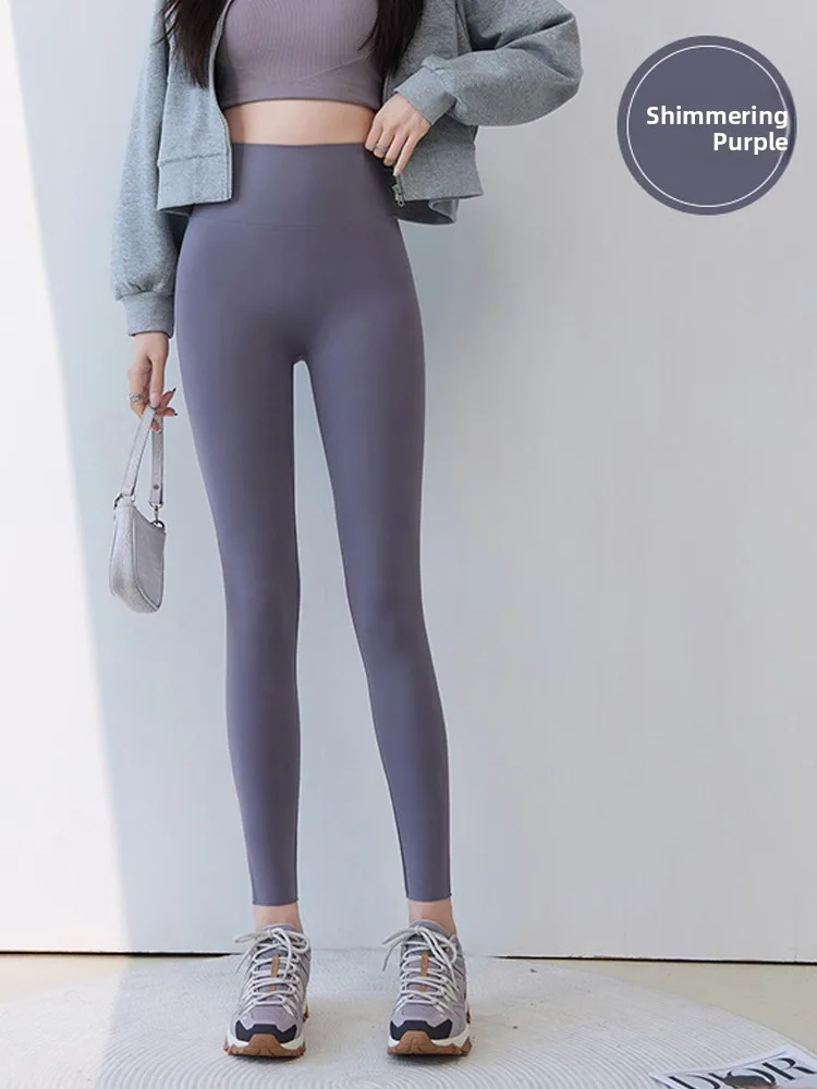 Damskie spodnie do jogi z wysokim stanem z jedwabiu lodowego, letnie, cienkie, spodnie do noszenia na zewnątrz, spodnie modelujące brzuch, warstwa bazowa, spodnie o długości 7/8.