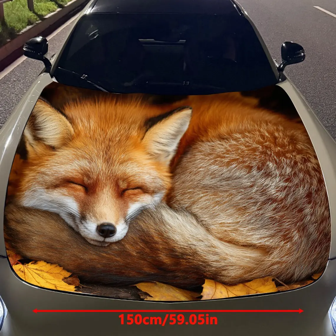Car Decals Cozy Sleeping Fox with Autumn Leaves Car Hood Sticker, Waterproof Self - Adhesive Vinyl Graphics Decals, Decorative P