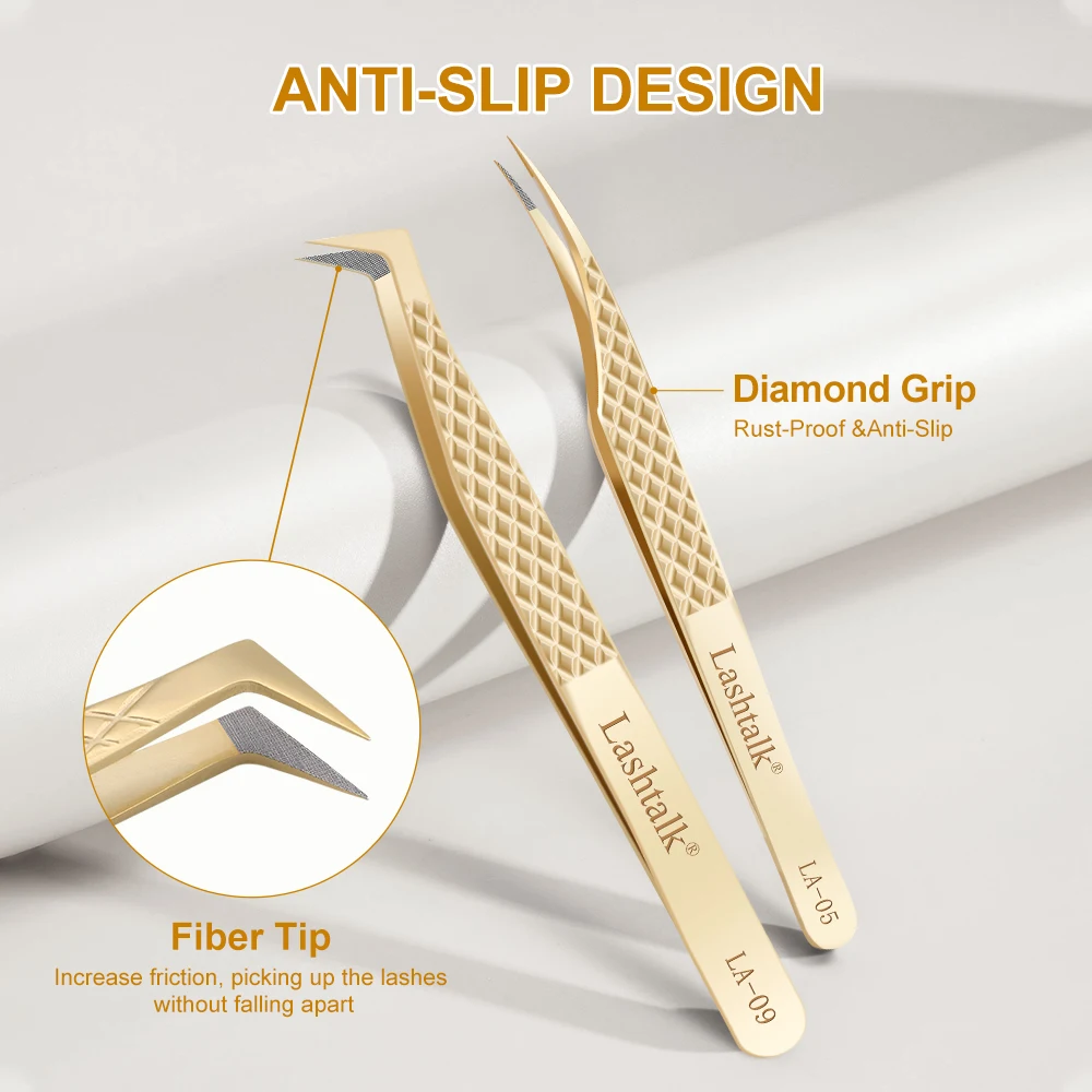 Lashtalk Precisão Fibra Dica Pinça Extensões De Cílios Diamante Grip Anti-Slip Premium Ouro Maquiagem Em Aço Inoxidável De Nagaraku