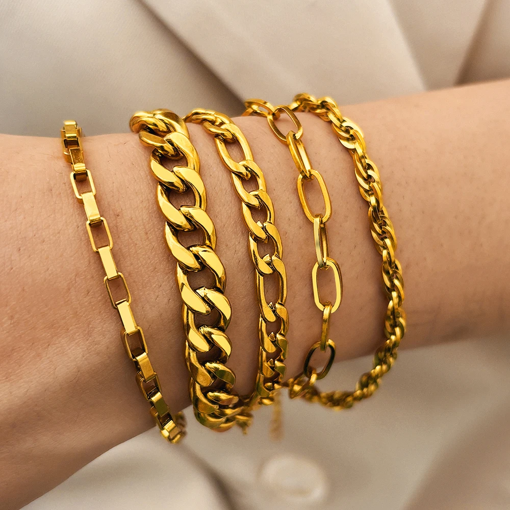 Pulsera de acero inoxidable con textura premium, cadena gruesa, pulsera sencilla que no se desvanece, pulsera de alta calidad con estilo para mujer, joyería.
