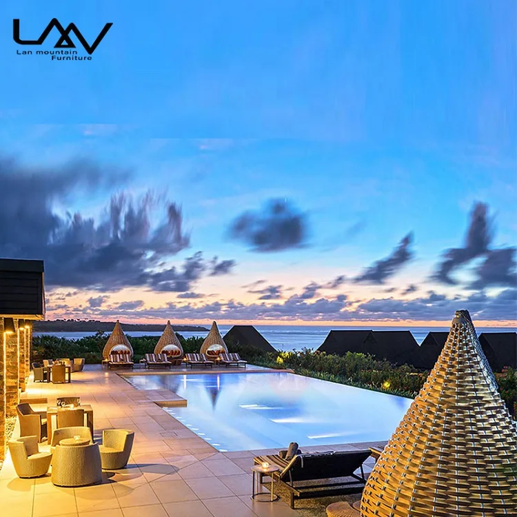 Modern Garden Furniture Hotel Swimming Pool Beach Wicker Bird's Nest Shaped Outdoor Hanging Chair Sunbed Daybed