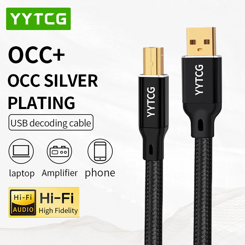 Cable USB OCC HIFI tipo A B, Cable USB 6N DAC A-C, Cable de Audio OCC Chapado en plata, Cable de datos