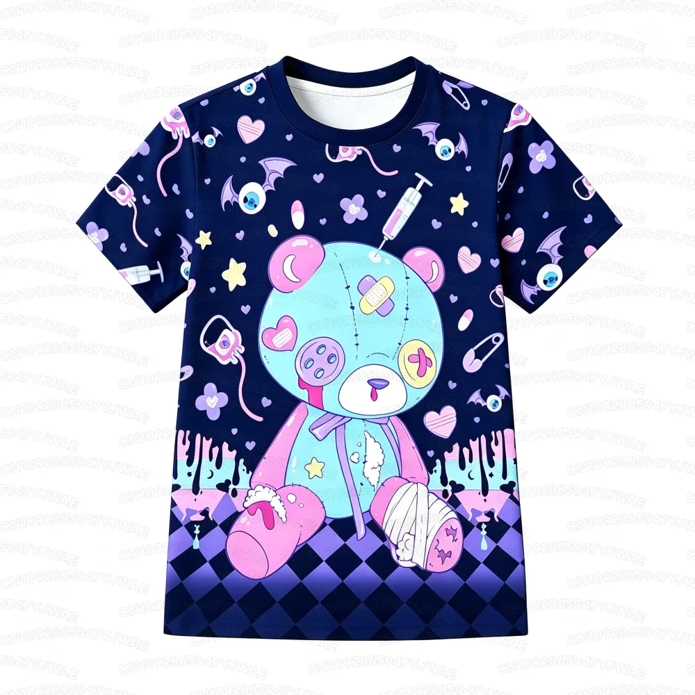 Summer Women's Men's Hurt bear Pastel Ggoth Creepy Cute Kawaii Medical Halloween Hharajuku Style Short Sleeve T-shirt