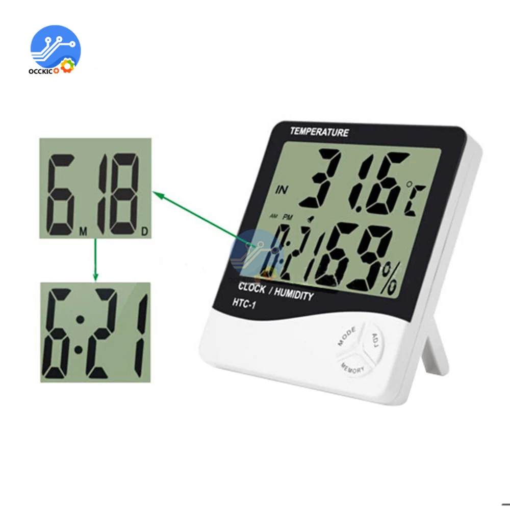 HTC-1 Indoor Kamer Lcd Digitale Elektronische Thermometer Hygrometer Meten Temperatuur-vochtigheidsmeter Wekker Weerstation