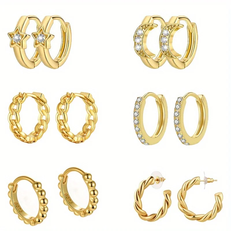 3/5/6 Women's Gold Earrings Set, Classic Fashion Style, Suitable for Daily Parties, Banquets and Festivals