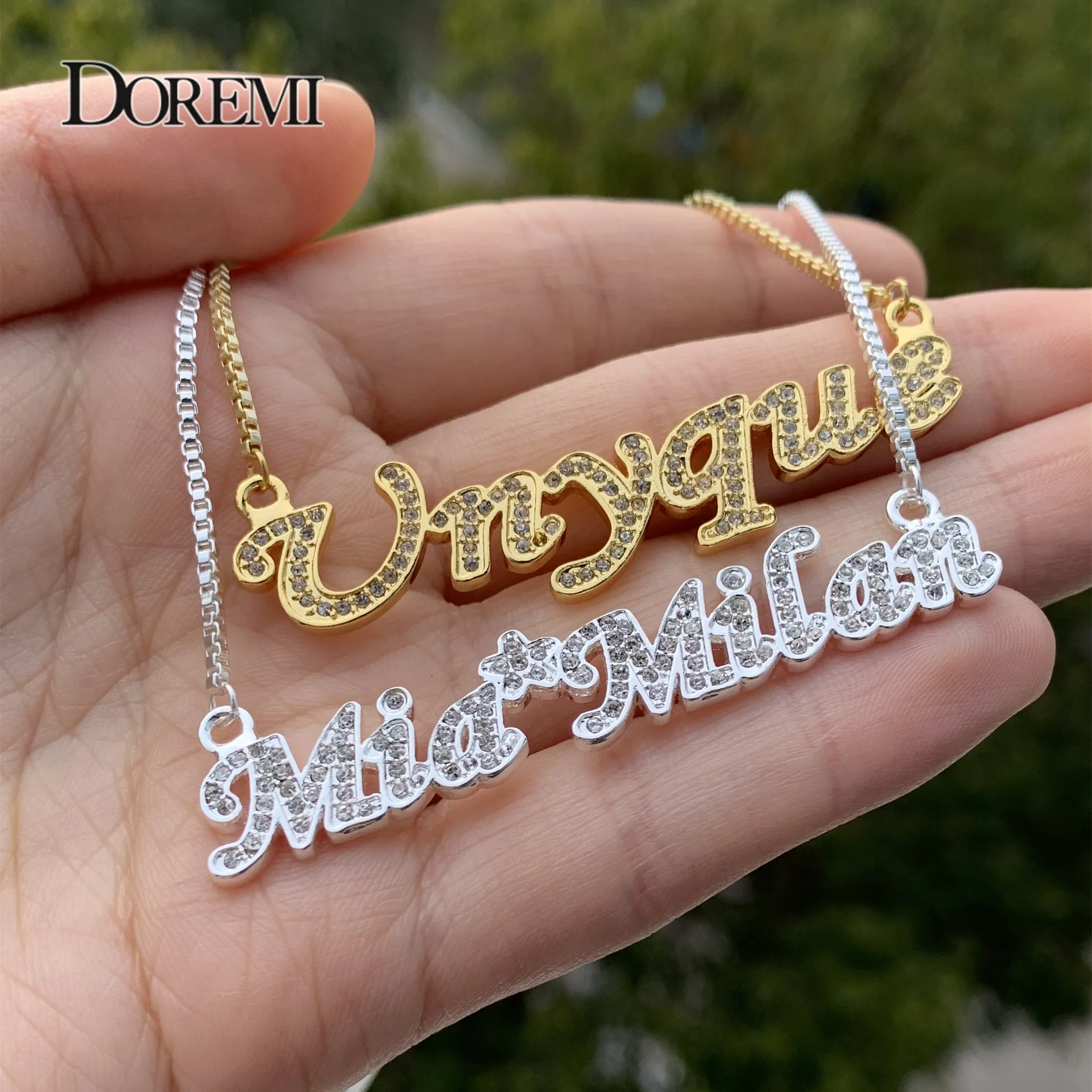 Imagem -05 - Hip Hop Nome Personalizado Colar Personalidade Gargantilha de Ouro Pingente de Cristal Carta Zircon Colar para Mulher Presente Caixa Corrente Novo