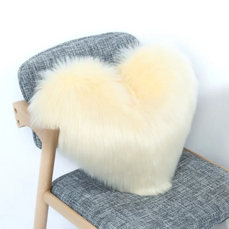 Long Shaggy Faux Fur Heart Shape Throw Pillow Solid Color Sofa Chair Cushion Living Room Bedroom Ornament Valentine Holiday Gift