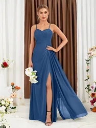 Unithorse Ruched Split Thigh Chiffon Bridesmaid Dress