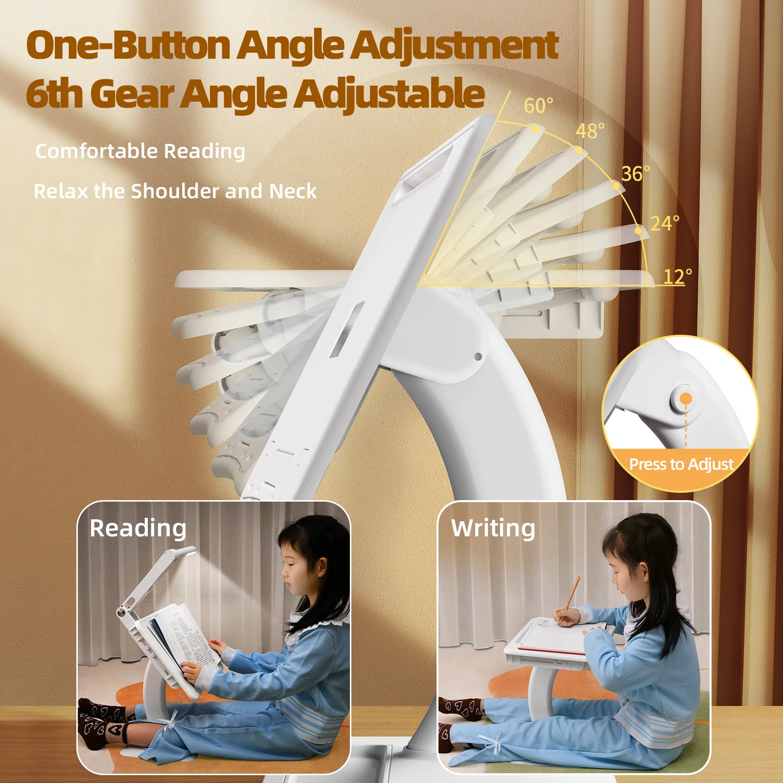 Imagem -03 - Oatsbaasf-suporte Dobrável Laptop com Lâmpada Mesa de Leitura Cama Tablet Stand Titular Trabalho Noturno Study Desk Ângulo Ajustável