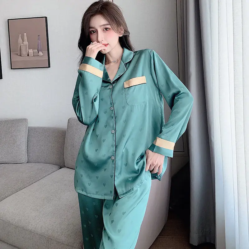2024 New Women Pajamas Spring High-End Ice Silk Thin Long Sleeve Luxury Nightclothes Suit Female Temperament Leisure Homewear