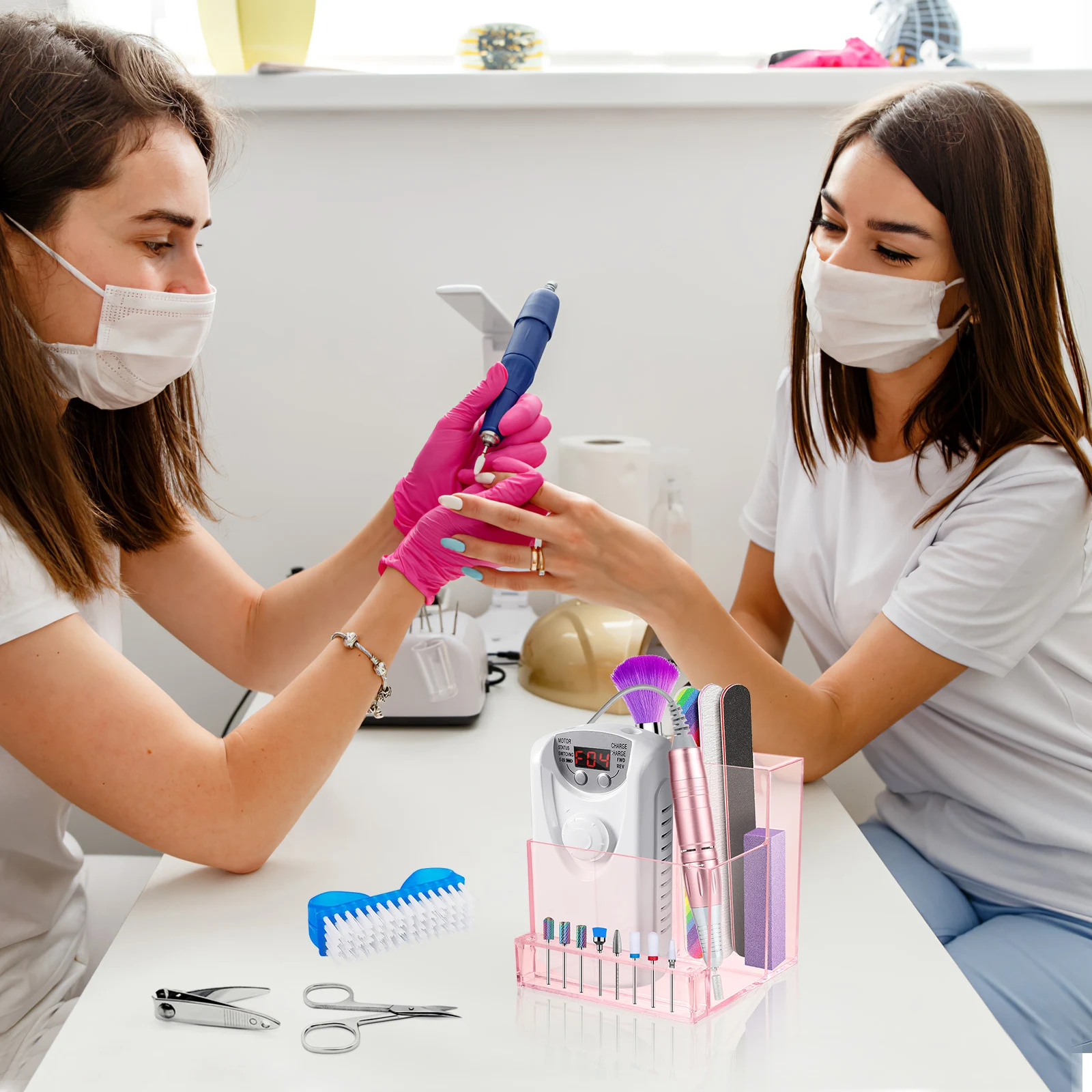 

1pc Nail Drill Machine Organizer Transparent Durable Plastic Manicure Tools Storage Box Display Stand For Nail Polish Grinder