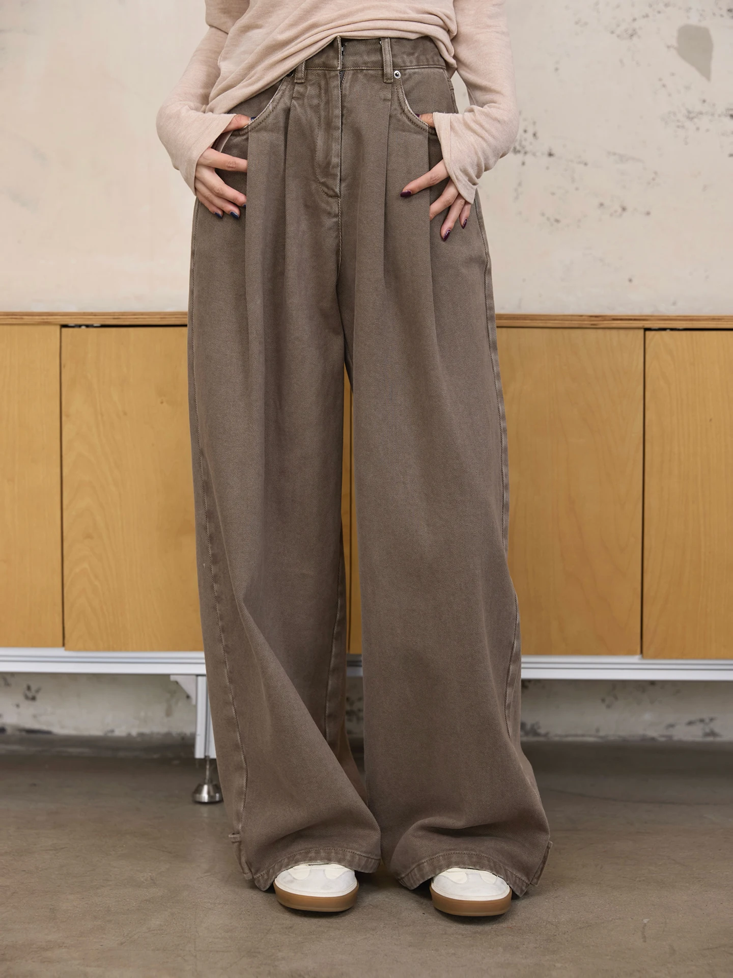 

Винтажные джинсы из выстиранного хлопка с широкими штанинами, с вставками, свободного кроя, на молнии, для повседневной носки