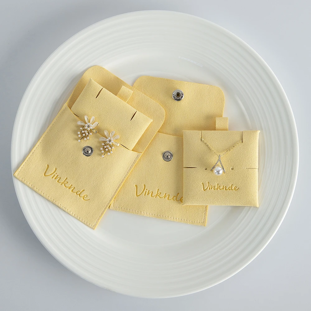 

Microfiber Jewelry Pouch 8x8cm Custom Jewellry Packaging Bag Luxury Small Gift Bags Necklace Earrings Snap Button with Card Pad