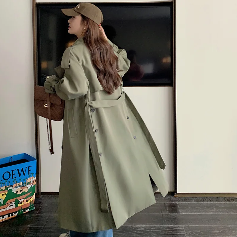 

Casual Trench Coat For Women Solid Color Lapel Double Breasted Loose Fashion Long Windbreaker 2023 Spring New