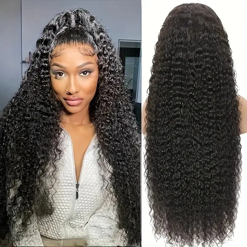 High Quality 13x6 HD Lace Front Wig Natural Black Deep Wave 36 Inch Human Hair Curls Glueless Wigs for Women 180 Density