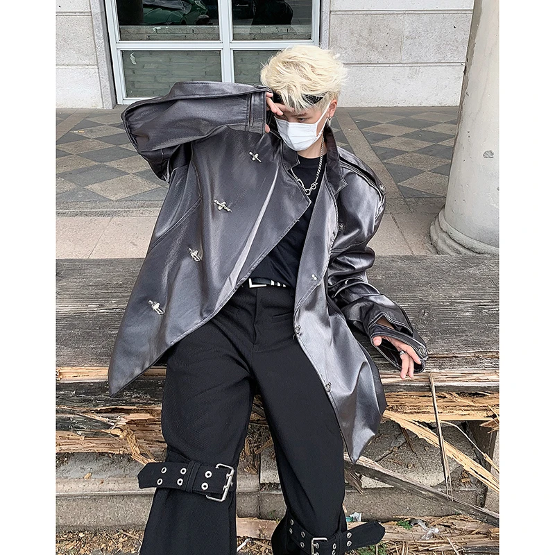 

Мужская куртка с подкладкой на плечах, свободного кроя, с воротником-стойкой, с металлическим эффектом, с длинными рукавами, молодежная, модная, осенняя, ветрозащитная