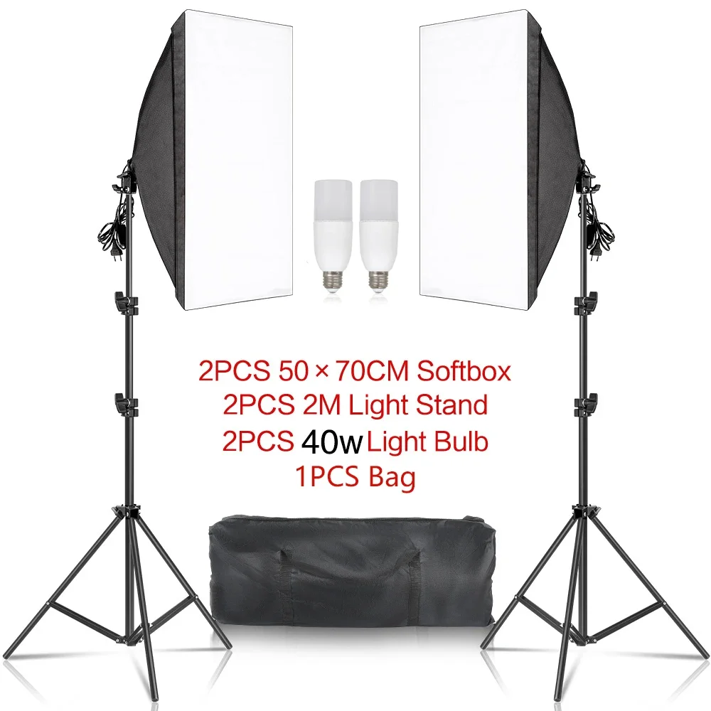 20-135W Softbox Lighting Kit 50x70CM Photography LED Lamp Professional Continuous Light System Equipment For Photo Studio