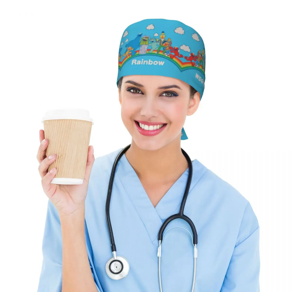 Custom Cookie Monster Anime Cleaning Working Cap Comfortable Men Women Scrub Cap Surgicals Hat Nurse Scrubs Hat For Dentist