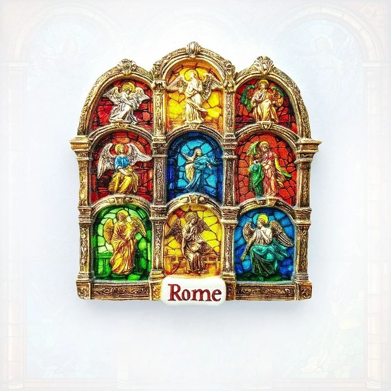 Rome Italy Fridge Magnet - Radiant 3D Stained Glass & Statue Souvenir Unique Church Art Gift for Travel & Elegant Home Decor