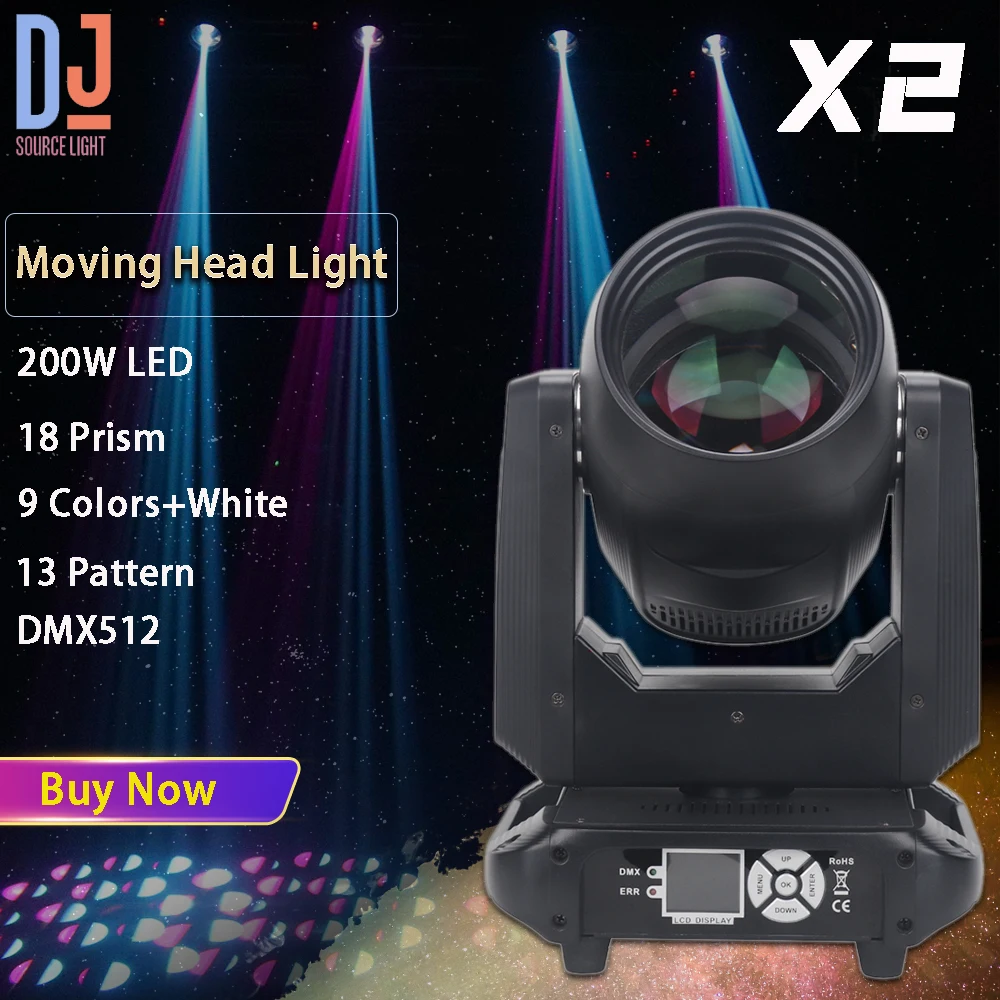 

2Pcs/lot 200W LED Beam Moving Head Light Spot 18 Prisms Focus Effects DMX512 DJ Disco Party Club Bar Wedding Stage Effect Lamp