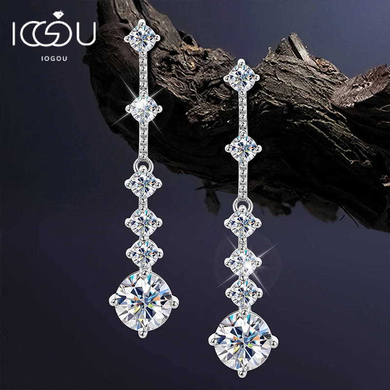 

IOGOU Luxury Long Tassel Moissanite Earrings 3.0ctw Real 925 Sterling Silver Dangle Stud Earring for Women Wedding Jewelry Gifts