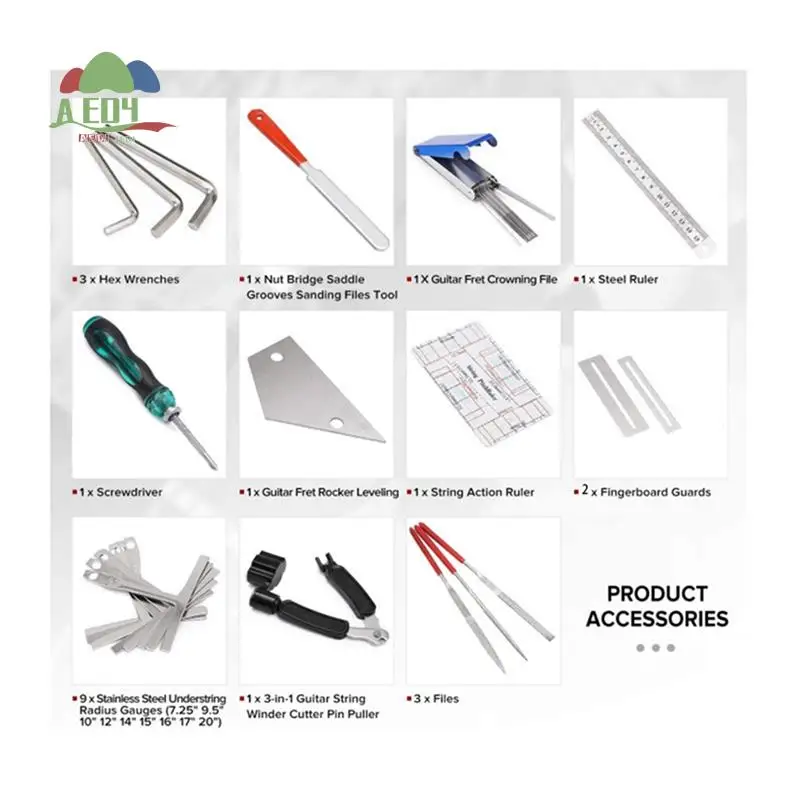 

AED4-Guitar Repair Tool Kit, String Changing Tool, Wrench, Grinding File, Measuring Ruler, Stringer, Leveling Ruler, 25 In 1