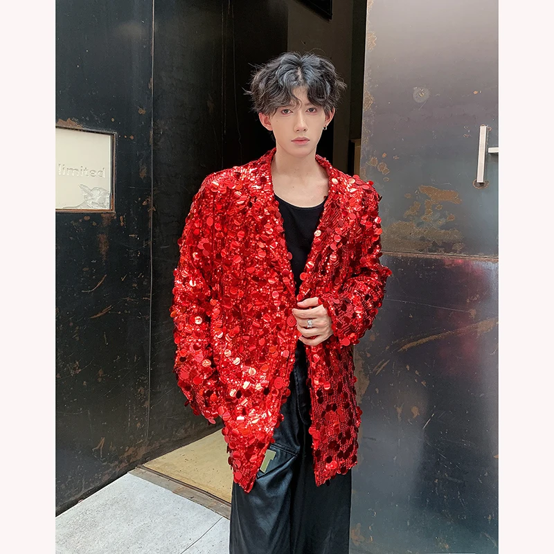 Blazer à paillettes de couleur unie pour hommes, veste de smoking formelle à simple boutonnage pour fête de mariage, scène de danse, M-XXL