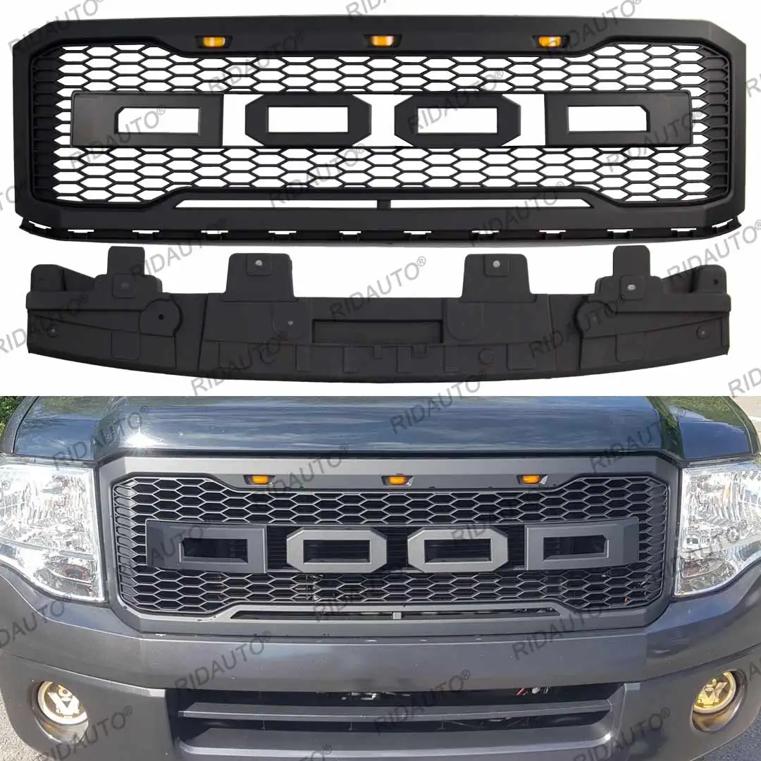 Black Front Grill Bumper Grille Fit For Ford EXPEDITION 2007-2014（With Amber Light）