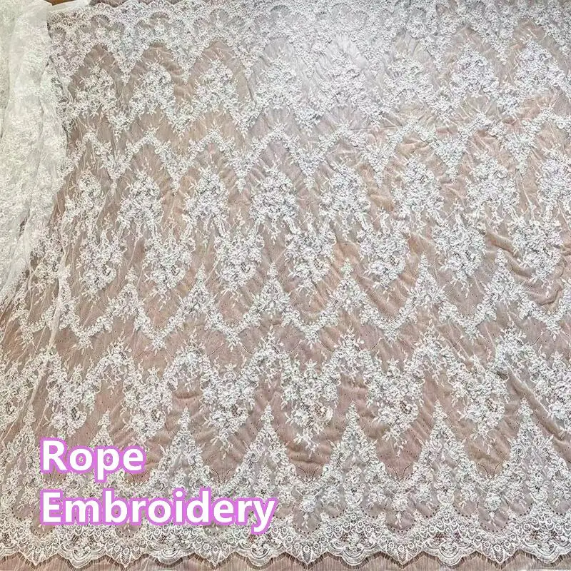 3MX1,5M NEUE Handgefertigte Kordel-Stickerei Wimpernspitzenstoff für Hochzeitskleider, DIY Nähen Weißer Spitzenstoff – Detail 2
