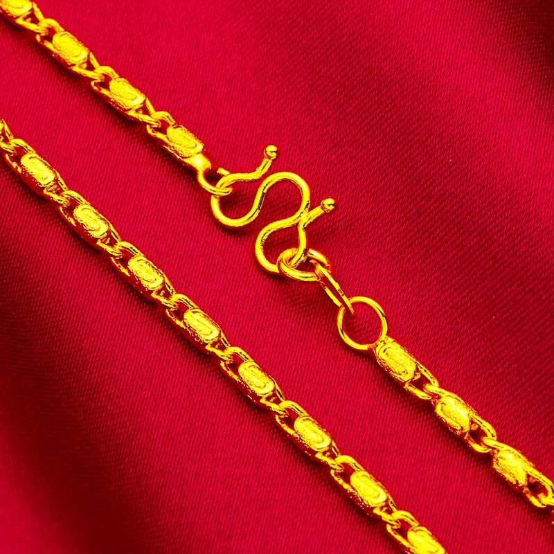 قلادة نجاح سلسلة دلو للنساء من الذهب عيار 24 قيراط AU999 - سلسلة مناسبة للرقبة، روابط راقية، نعمة، للارتداء والهدايا