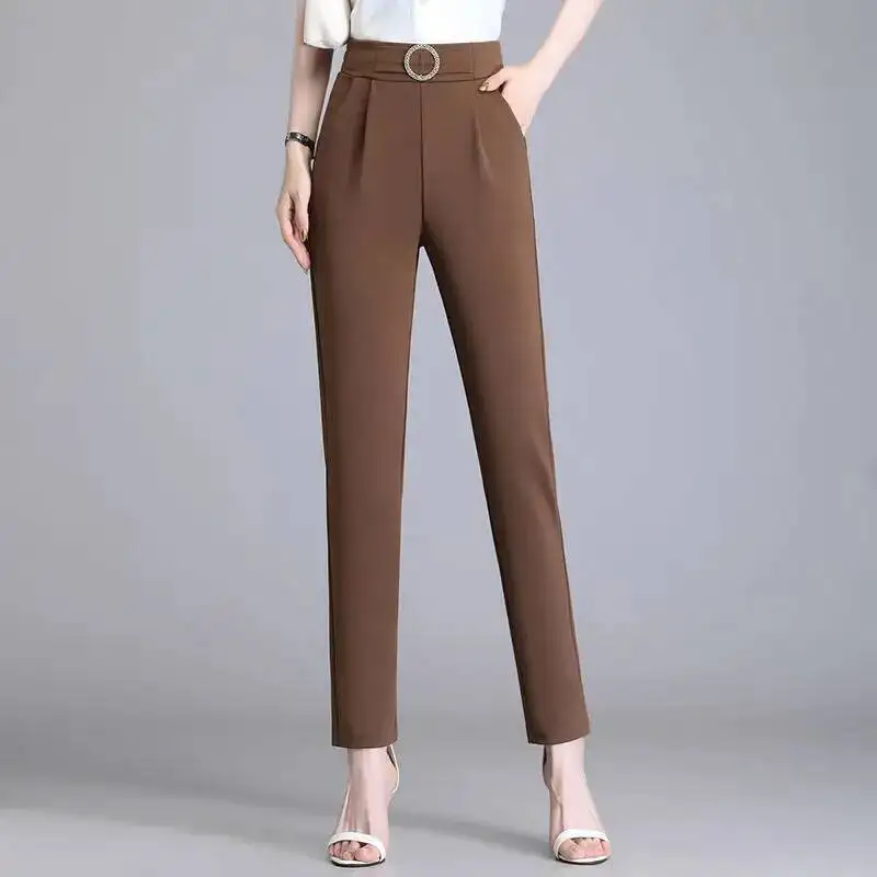 

Women Pants Elastic High Waist Suit Pants Female Casual 2025 Korean Fashion Solid Color Office Lady Harem Trousers