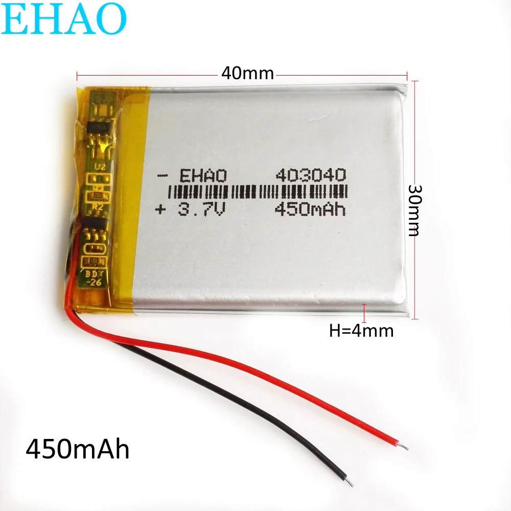 EHAO 403040 3.7V 450mAh Lithium Polymer LiPo Rechargeable Battery For Mp3 DVD E-book bluetooth headset