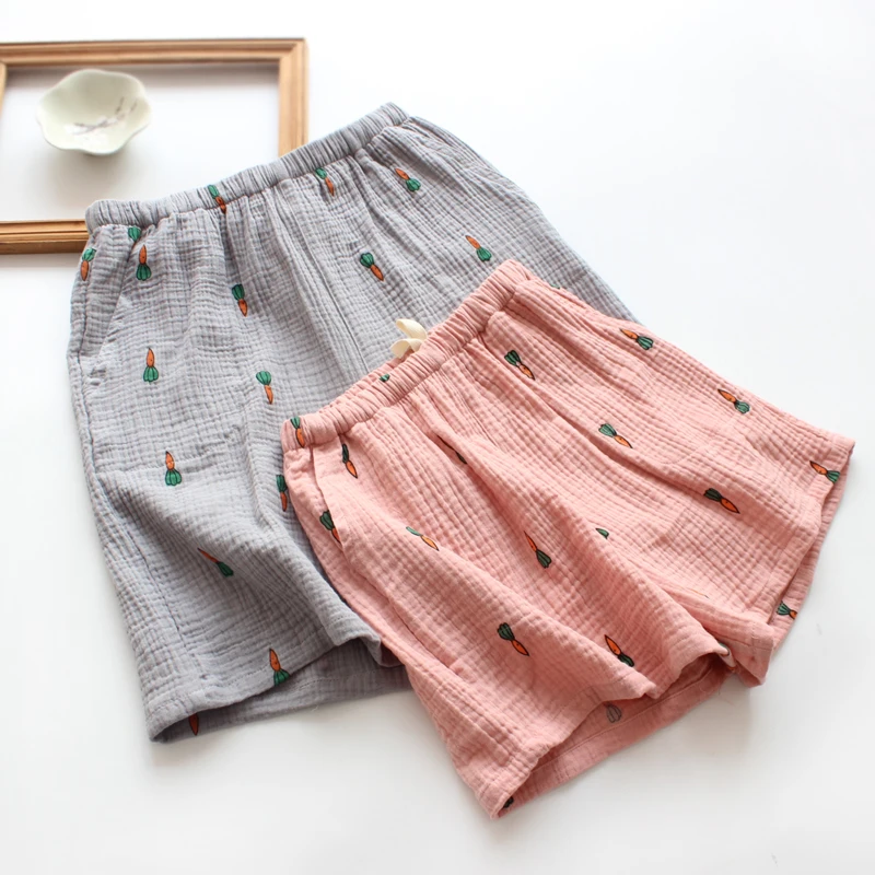 

Summer Cotton Home Pants ort orts Double Layer Gauze Loose Beach Pants Five Parts for Couples High Waist Thin Model Youth