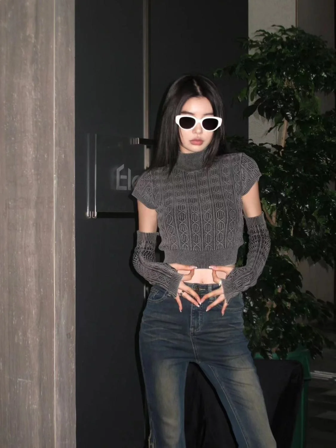 

Вязаный свитер со съемными рукавами, женские свитера, зима-осень, укороченный кардиган с цветными блоками, украшенный металлическими пуговицами, деловые Ins