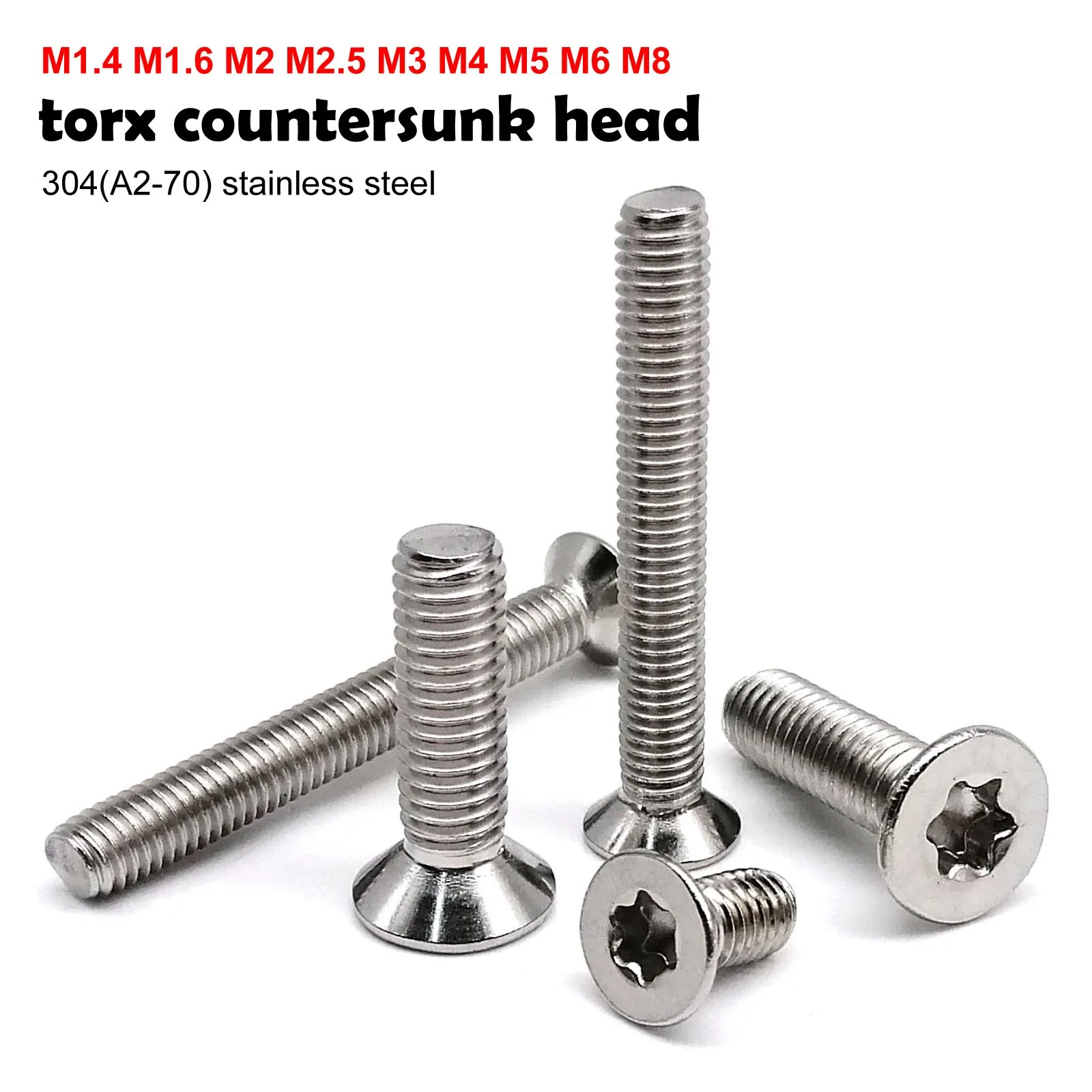5/10/50개 M1.4 M1.6 M2 M2.5 M3 M4 M5 M6 M8 304 A2 스테인리스 스틸 6엽 톡스 헤드 플랫 카운터싱크 나사 볼트 GB2673
